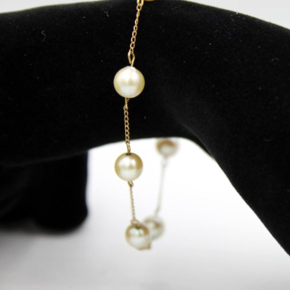 14K Pearl Station Bracelet 17.5 CTS - Picture 2 of 10